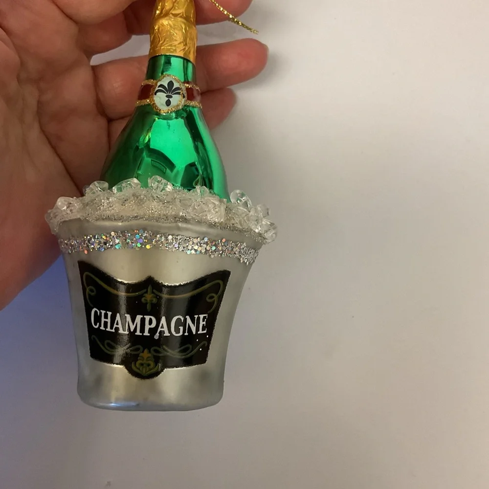 SILVER TREE GLASS CHAMPAGNE BUCKET AND BOTTLE 5.5” NWOT - Picture 7 of 13